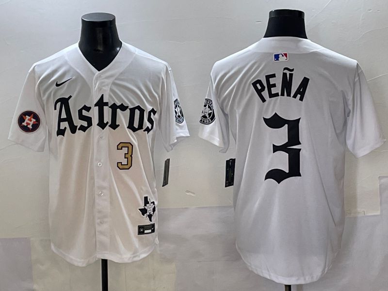 Men 2025 Houston Astros #3 Pena White Five generations Joint Name Nike MLB Jersey style 35
